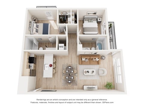 Floor plan for 2 beds, 2 baths, 958 sqft